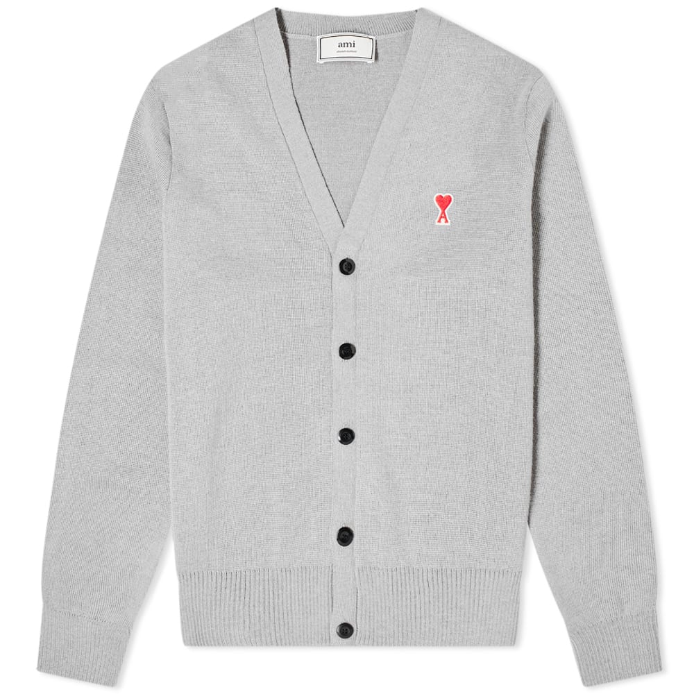 AMI Small A Heart Cardigan Heather Grey 
