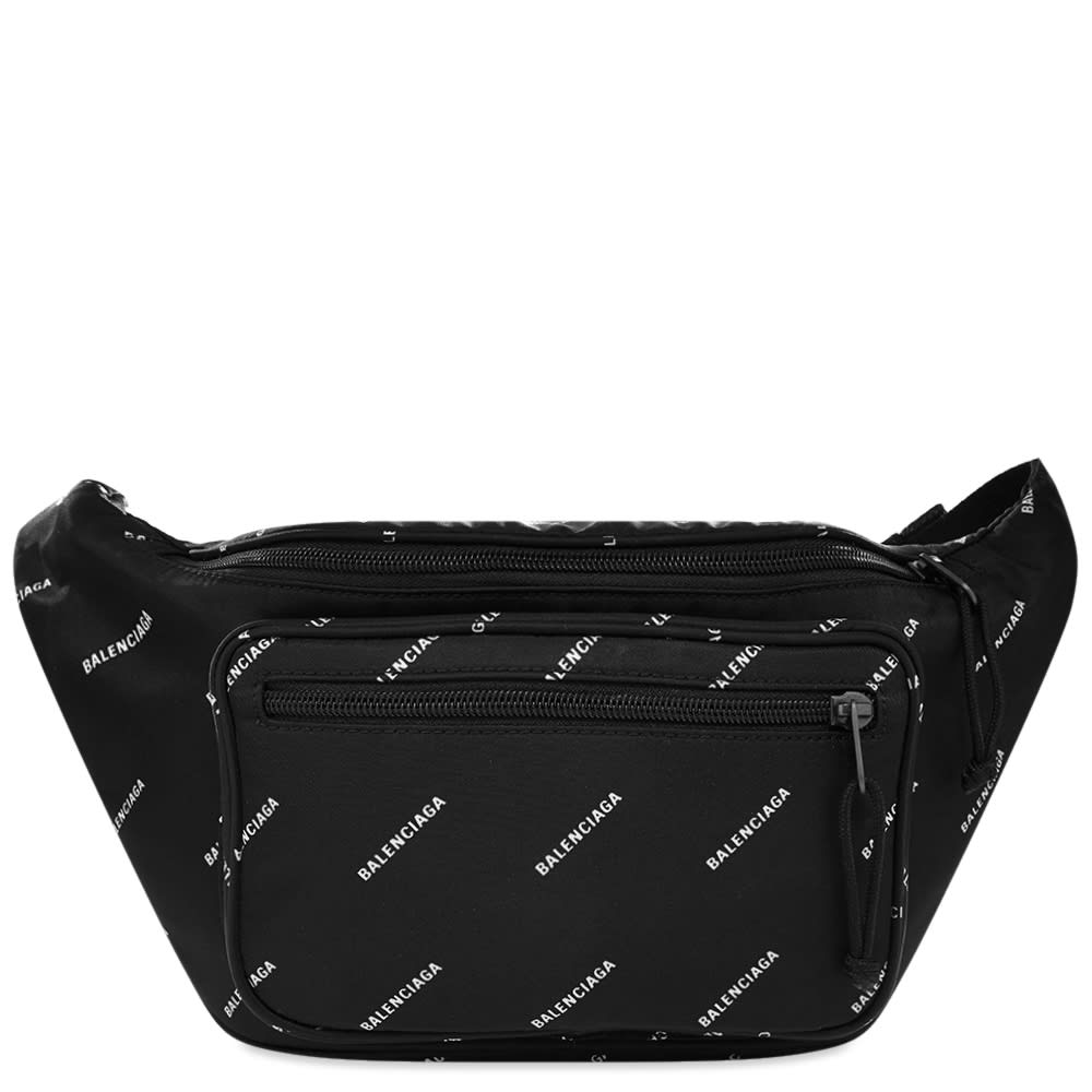Balenciaga All Over Print Logo Nylon Waist Bag Black & White END. (UK)