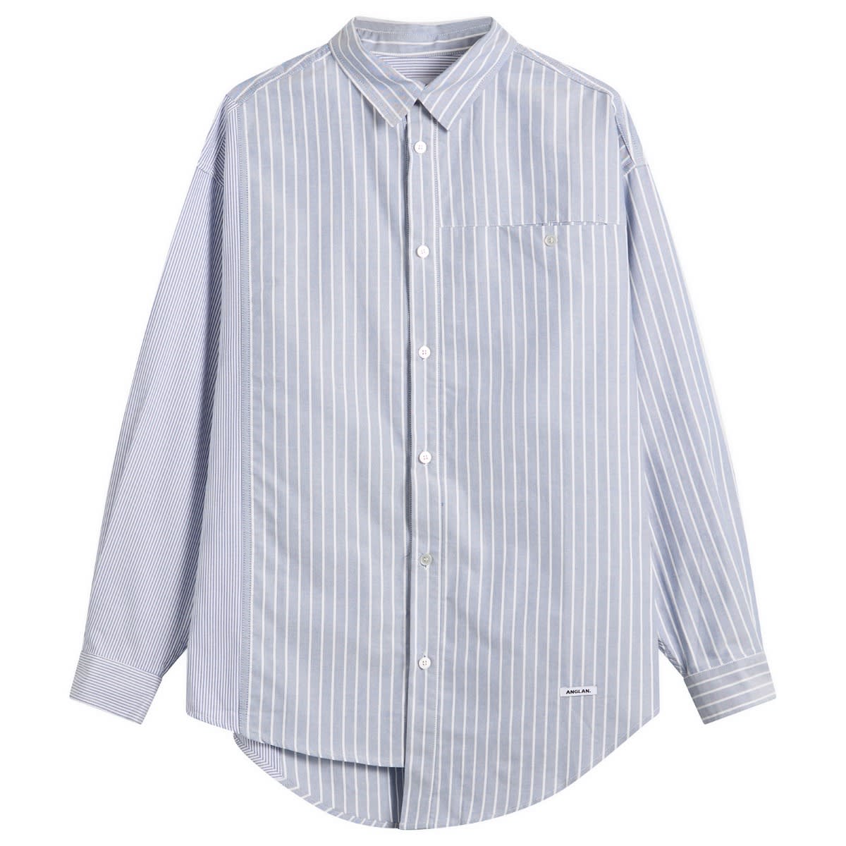 Anglan Men’s Unbalance Patch Big Shirt Striped