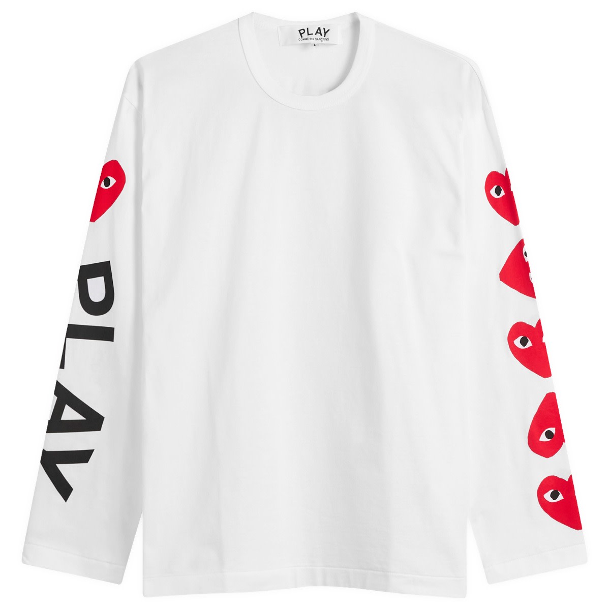 Comme des Garçons Play Red Heart Long Sleeve T-Shirt in White, Size XX-Large
