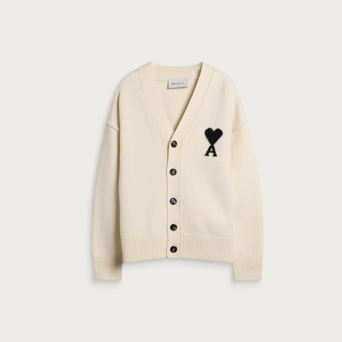 AMI Paris Men's Contrasted ADC Cardigan in Nut/Black, Size X-Small
