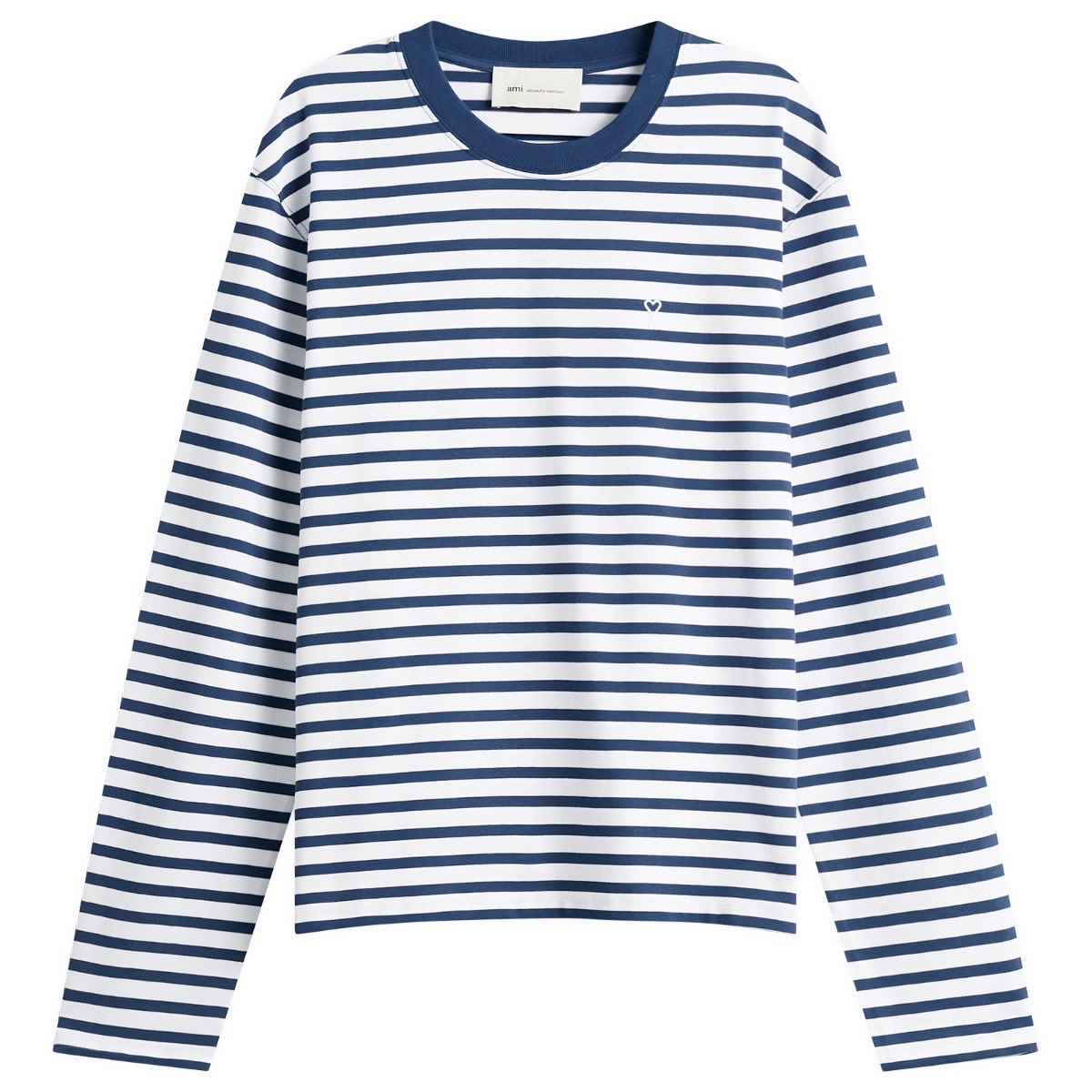 AMI Paris Men's Long Sleeve Boxy Fit Mariniere T-Shirt Encre/Blanc