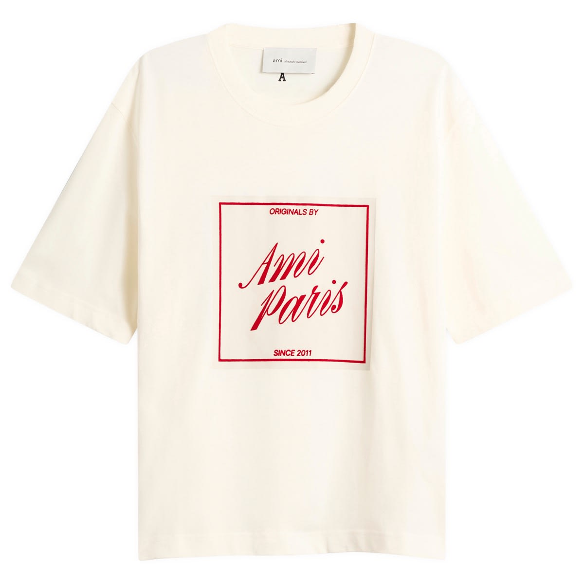 AMI Paris Men's Boxy Fit Short Sleeve T-Shirt in Blanc Creme, Size Large