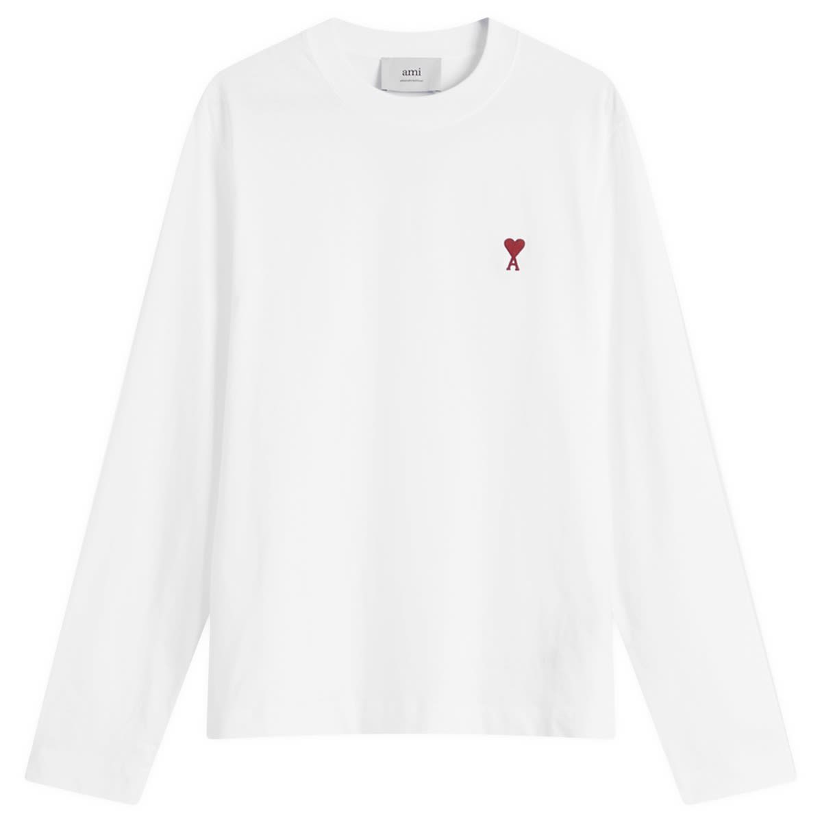 AMI Paris Men's Small Red ADC Classic Long Sleeve T-Shirt in White, Size XX-Large