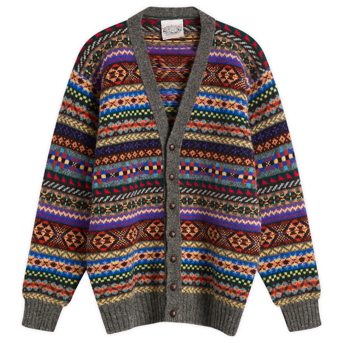 Jamiesons of Shetland Fair Isle V-Neck Cardigan Grey