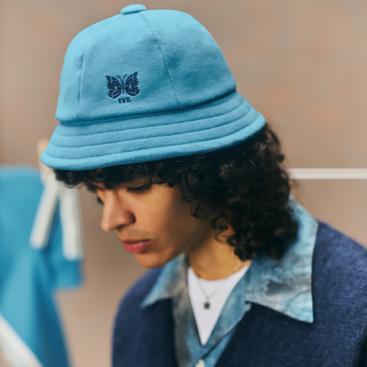 END. x Needles Men's 'Indigo Wash' Bucket Hat - Curated Menswear
