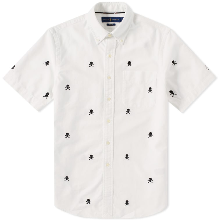 Polo Ralph Lauren Short Sleeve Skull \u0026 Crossbones Embroidered Shirt White 1