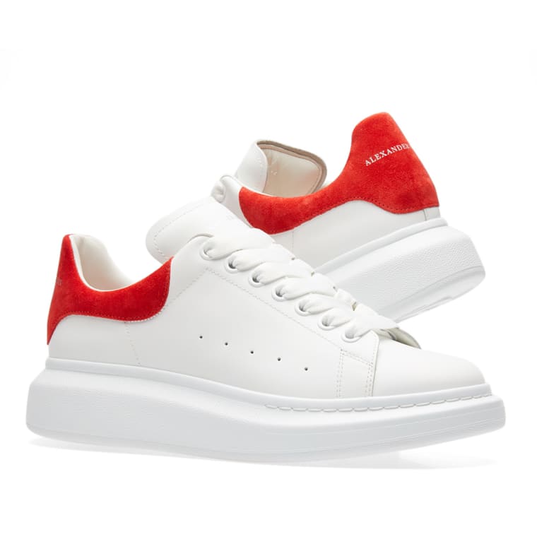 Alexander McQueen Wedge Sole Suede Heel Tab Sneaker (White