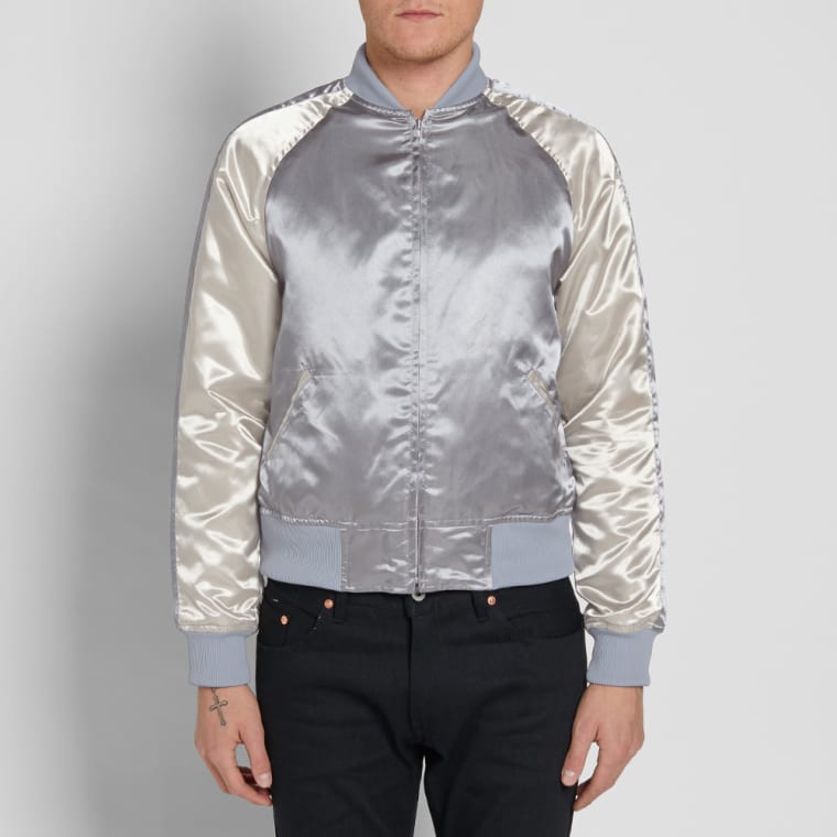 Comme des Garcons SHIRT BOY Back Print Souvenir Jacket (Grey, Beige & White) END.