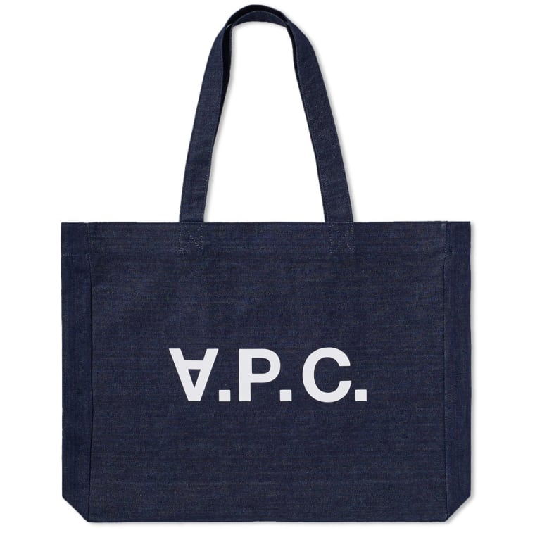 A P C Logo Denim Tote Bag Indigo End A P C Logo Denim Tote Bag Indigo 1