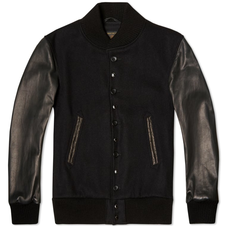 Golden Bear Sportswear X Engineered Garments Varsity Jacket Black Golden Bear Sportswear X Engineered Garments Varsity Jacket Black Wool Leather 1