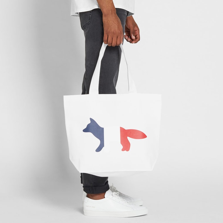 Maison Kitsuné Tricolour Fox Tote Bag (White) | END.