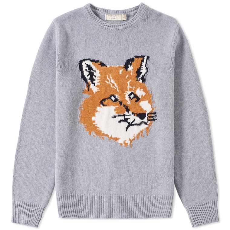 Maison Kitsuné Fox Head Crew Knit (Grey) | END.
