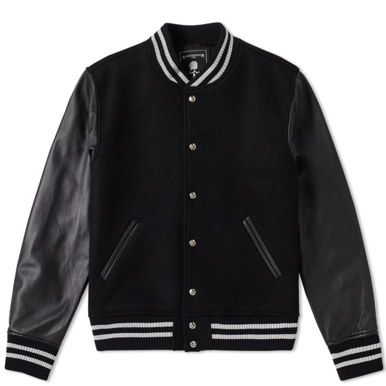 Mastermind World Leather Cashmere Varsity Jacket Black End Mastermind World Leather Cashmere Varsity Jacket Black 1