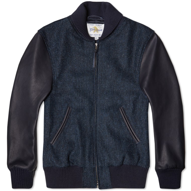Golden Bear Sportswear Harris Tweed Varsity Jacket Navy Herringbone Golden Bear Sportswear Harris Tweed Varsity Jacket Navy Herringbone 1