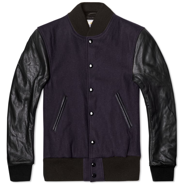 Golden Bear Sportswear Leather Sleeve Melton Wool Varsity Jacket Golden Bear Sportswear Leather Sleeve Melton Wool Varsity Jacket Navy Black 1