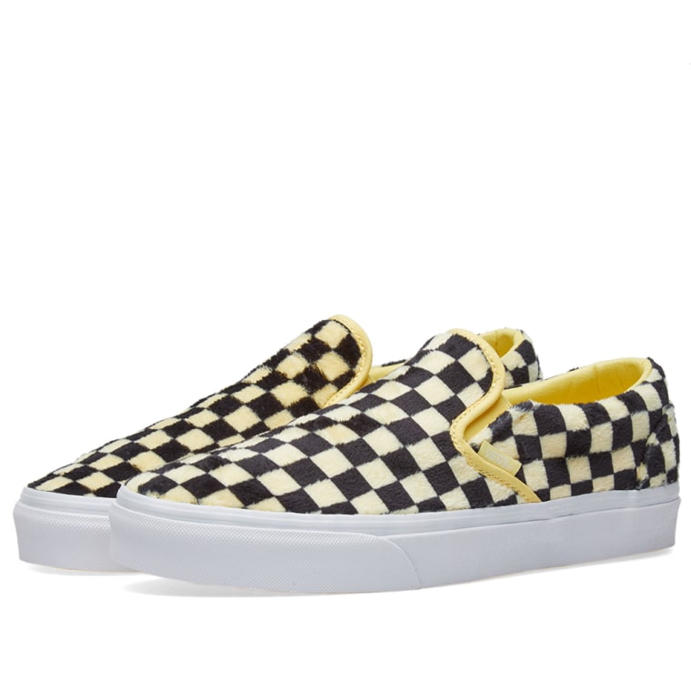 Vans Women's UA Classic Slip On Furry Checkerboard (Sun & Black) | END.