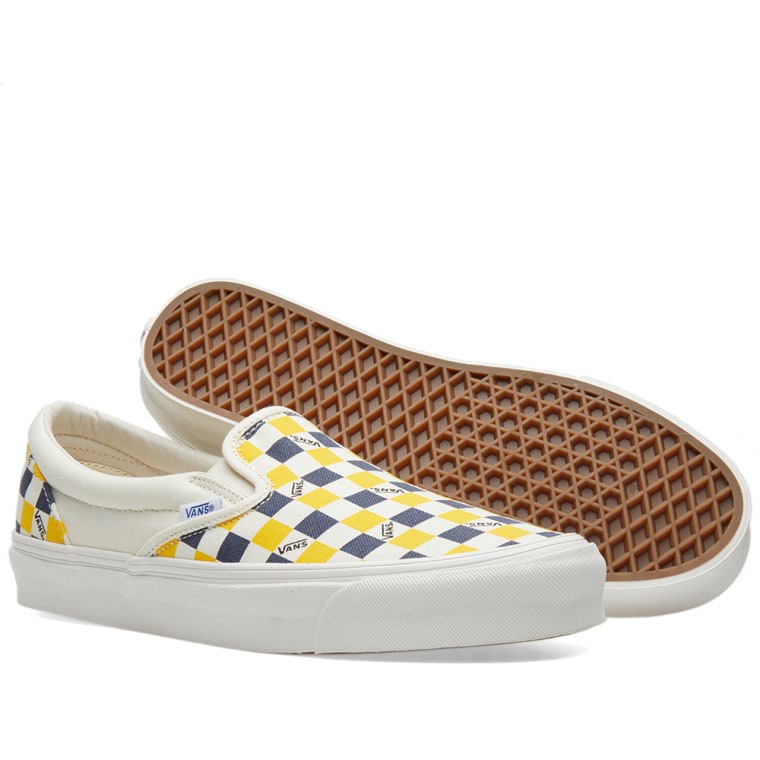 vans vault og classic slip on checkerboard white navy yellow vans vault og classic slip on checkerboard white navy yellow