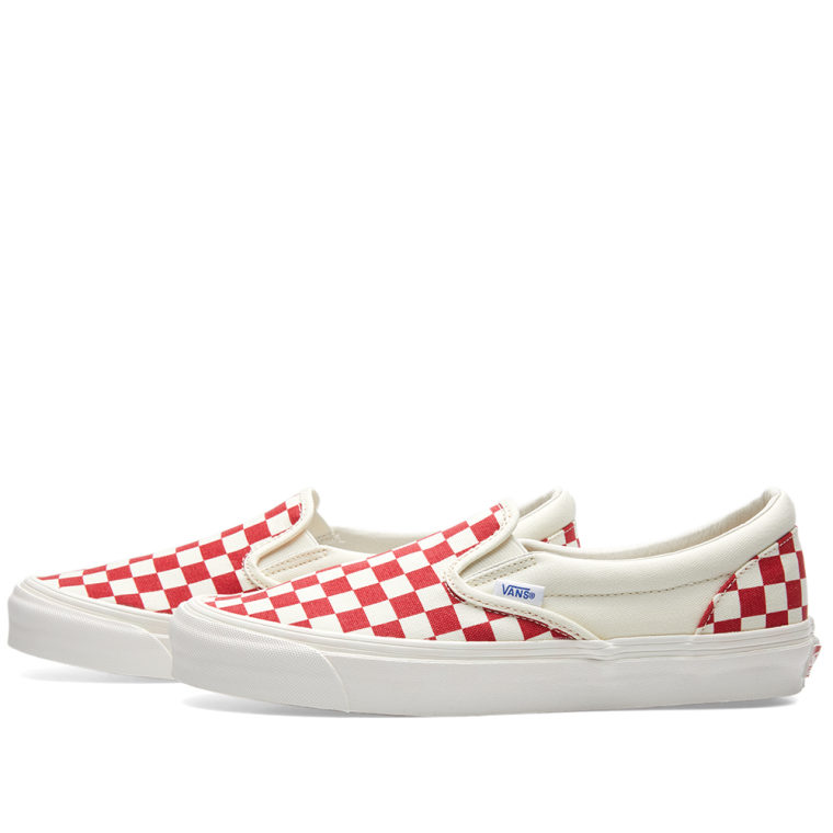 vans vault og classic slip on lx white & red checkerboard vans vault og classic slip on lx white & red checkerboard
