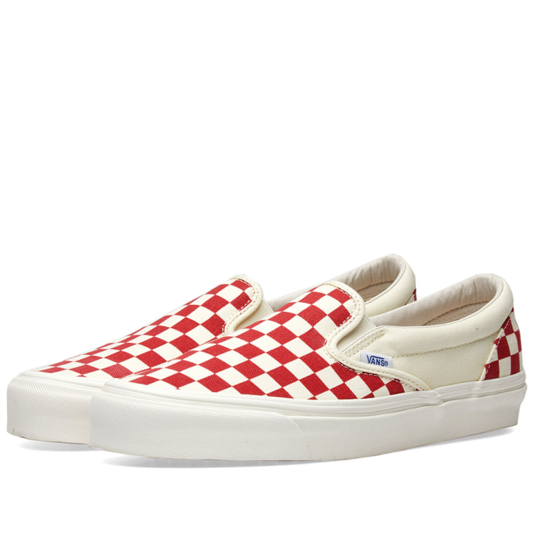 vans vault og classic slip on lx white & red checkerboard vans vault og classic slip on lx white & red checkerboard