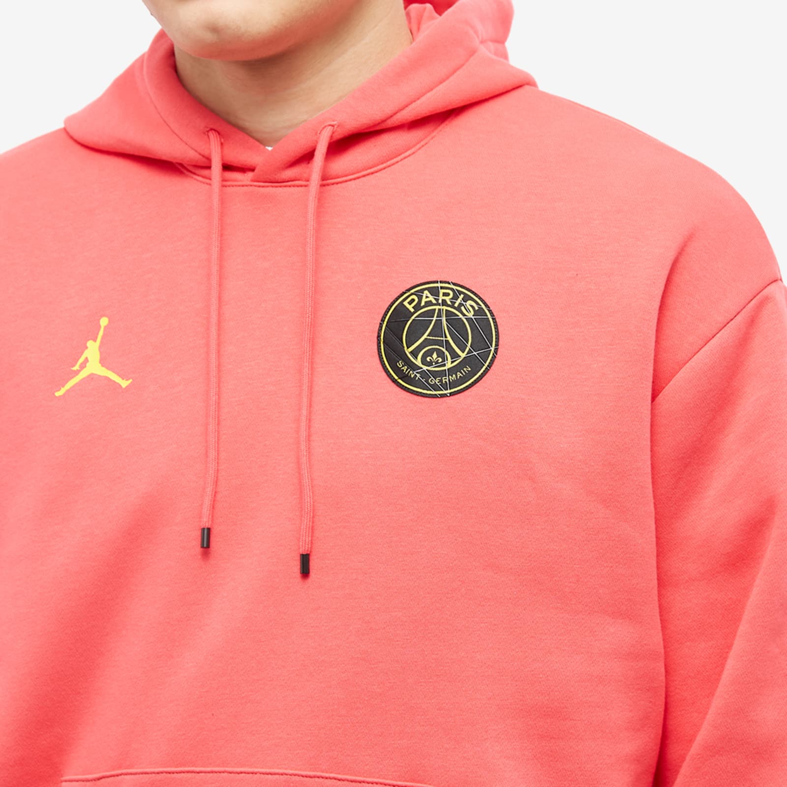 Air Jordan x PSG Pullover Fleece Hoodie - Light Fusion Red & Tour Yellow