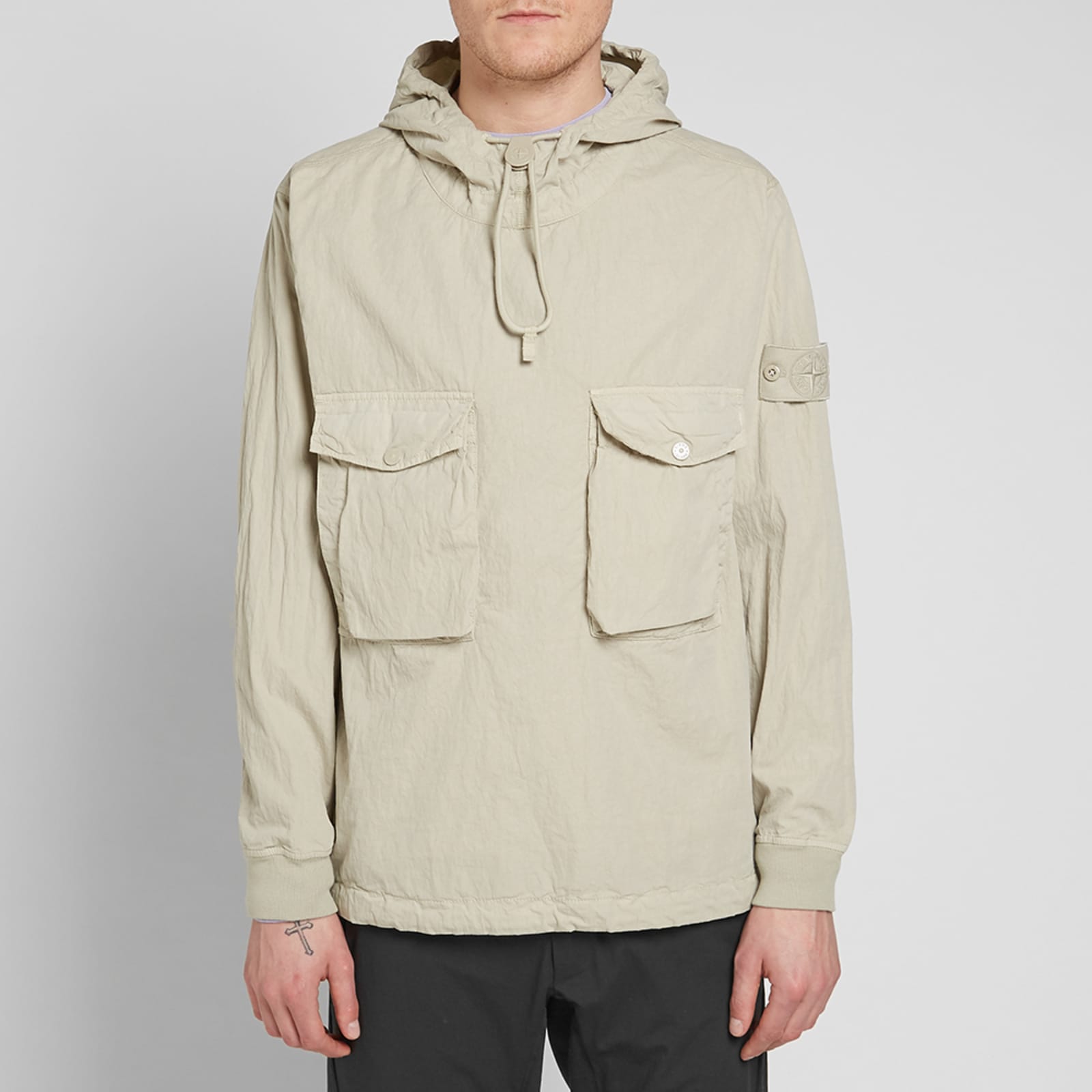 Stone Island Ghost Resin Cotton Popover Hooded Smock Beige END.