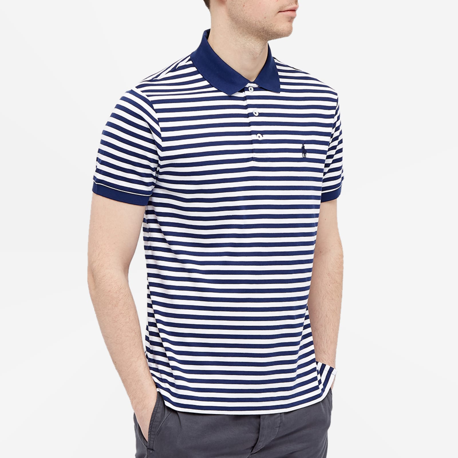 Polo Ralph Lauren Slim Fit Striped Polo Fresh Water & White END.