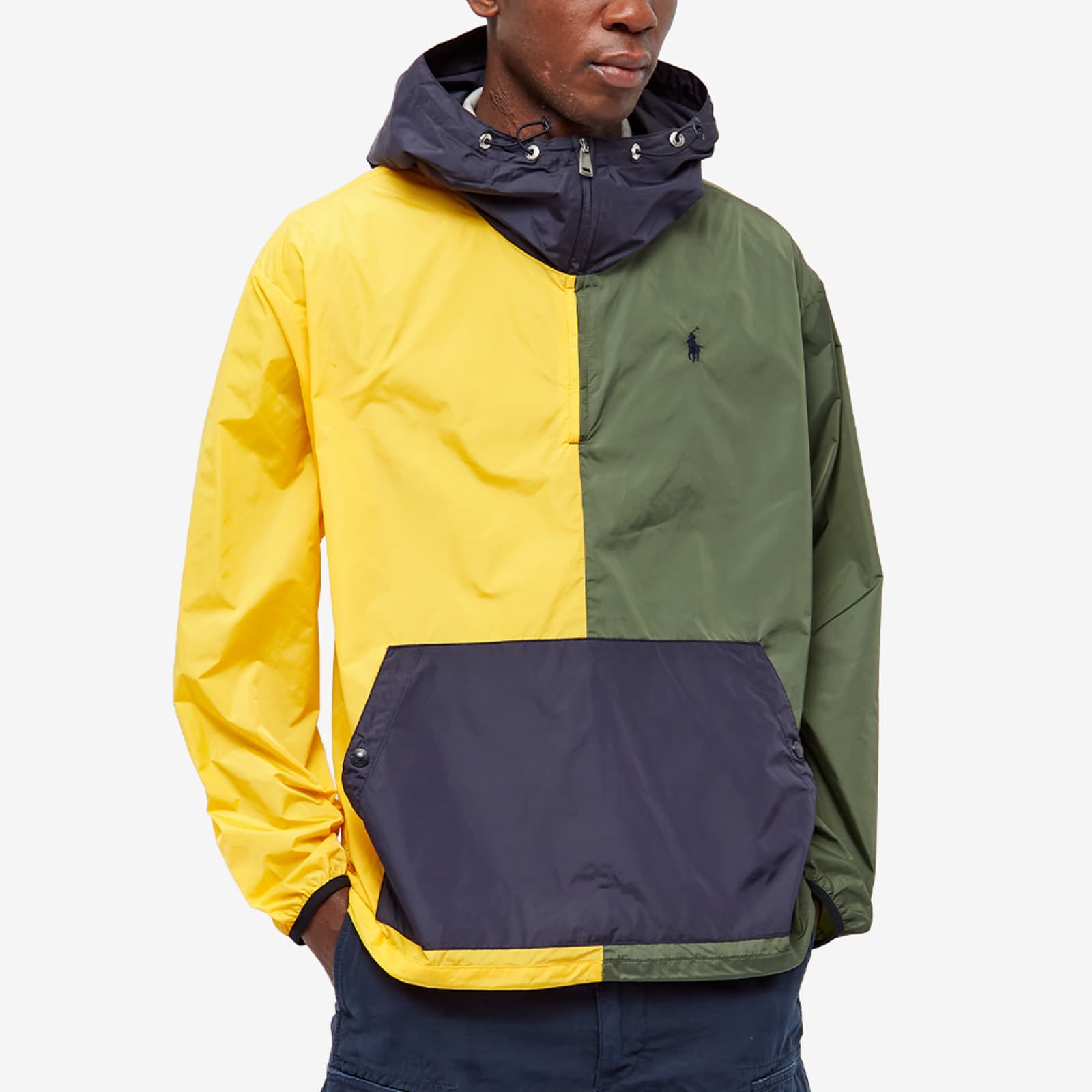 Polo Ralph Lauren Panelled Popover Hooded Jacket - Army & Slicker Yellow