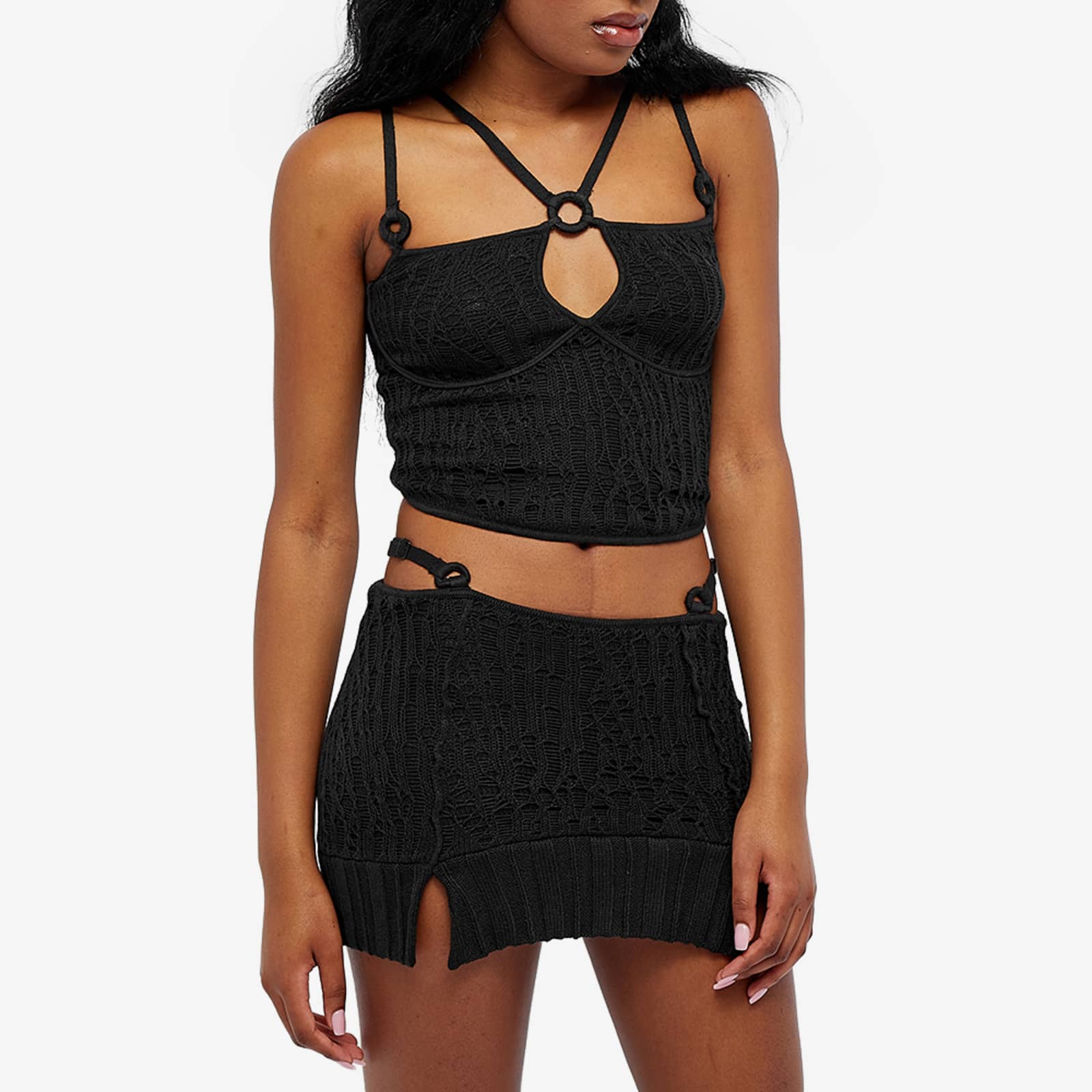 Danielle Guizio Multi Strap Crochet Top Black END.
