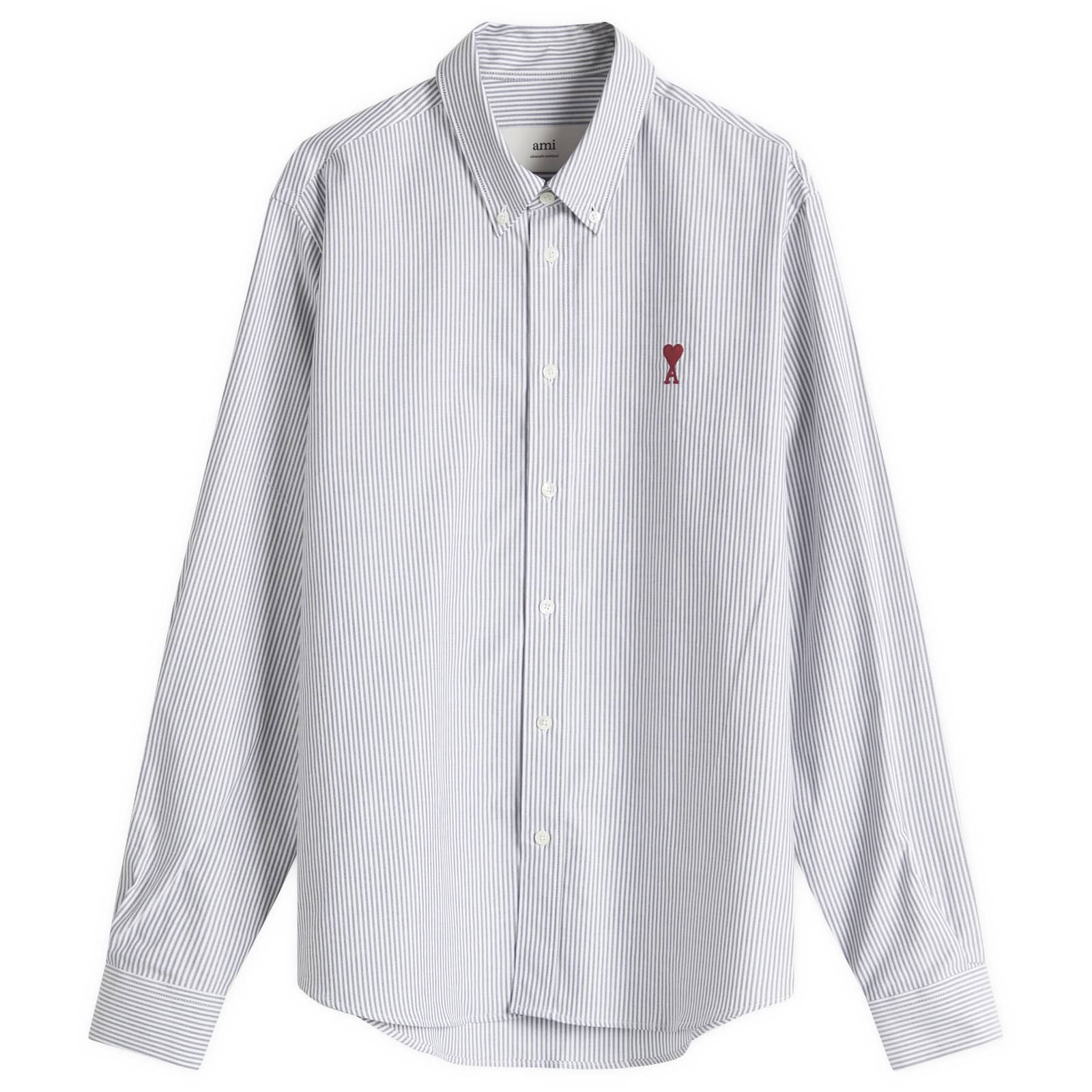 AMI Paris Heart Striped Button Down Oxford Shirt - Black & Natural White