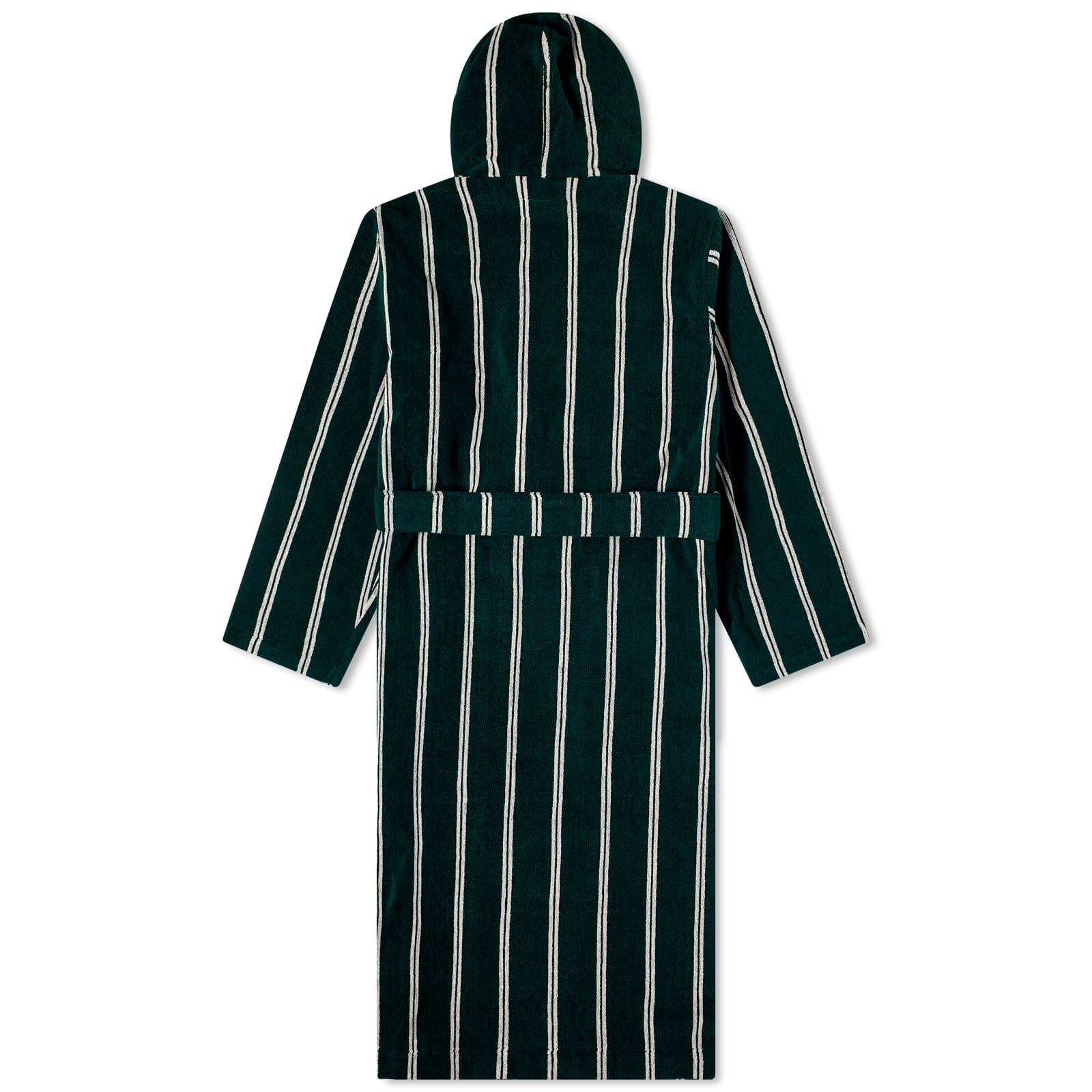 Tekla Fabrics Terry Hooded Bathrobe Forest Green Stripes END.
