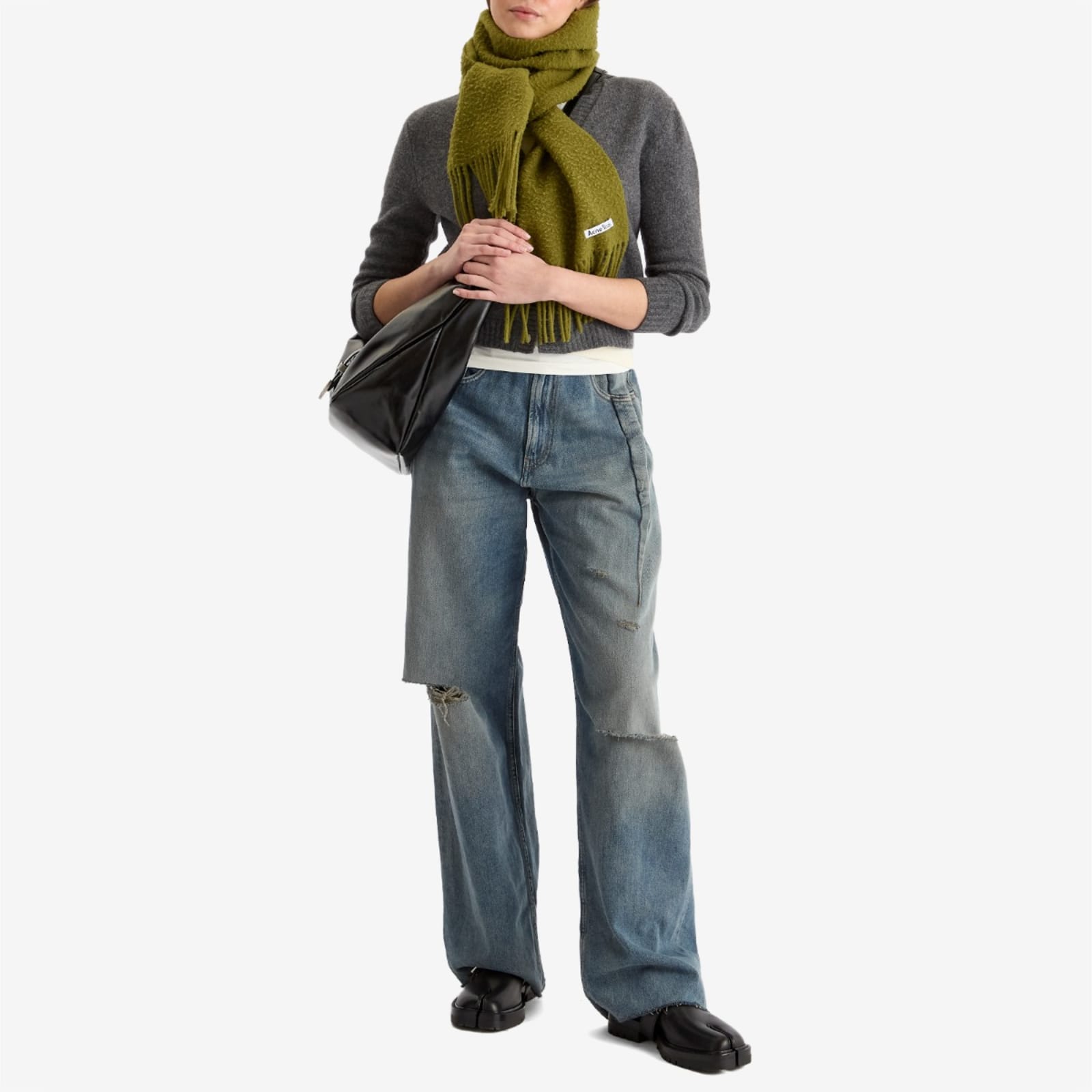 Acne Studios Vargo Boiled Wool Scarf - Olive Green