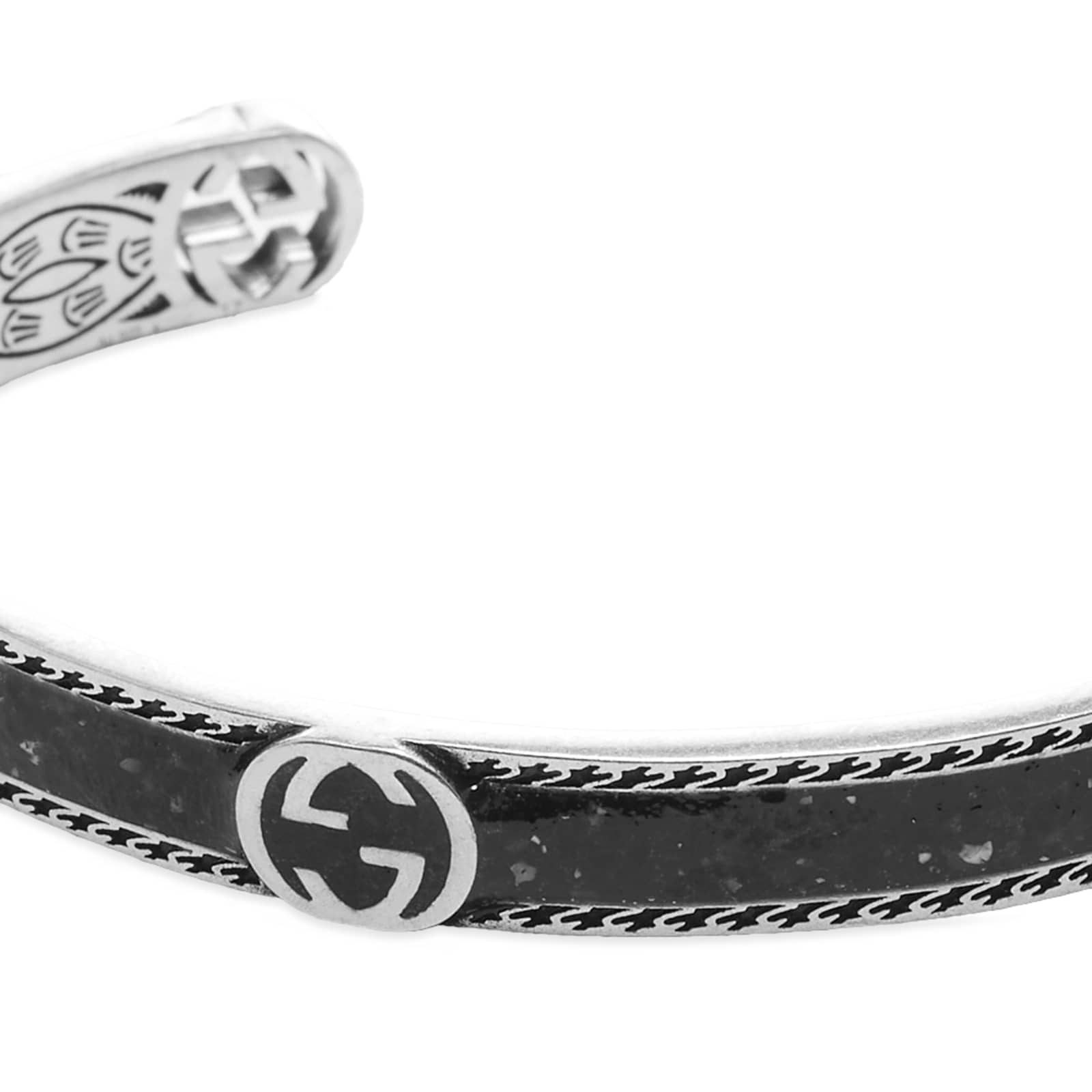 Gucci Interlocking G Enamel Cuff Bracelet - Silver & Black