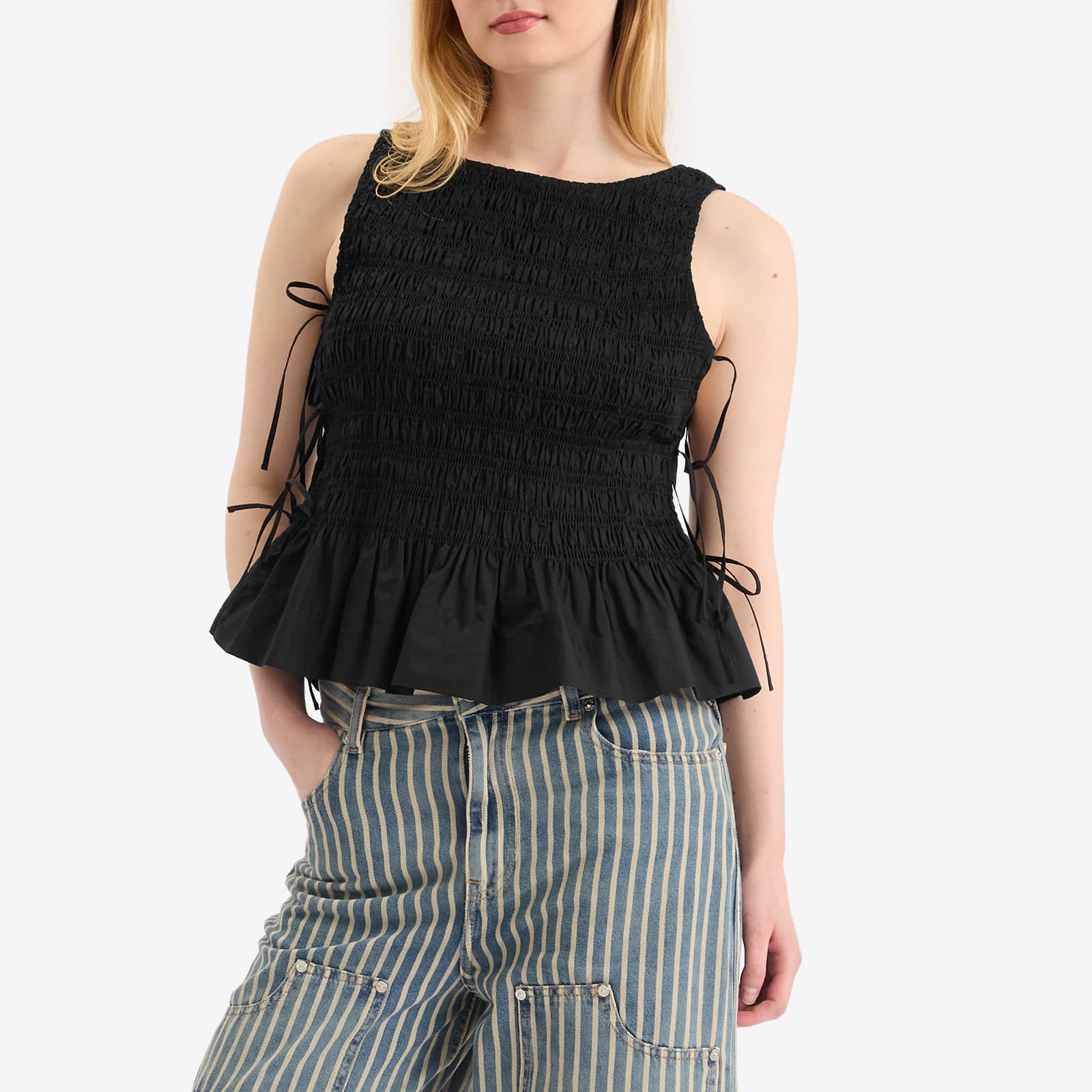 GANNI Cotton Poplin Smock Tie String Top