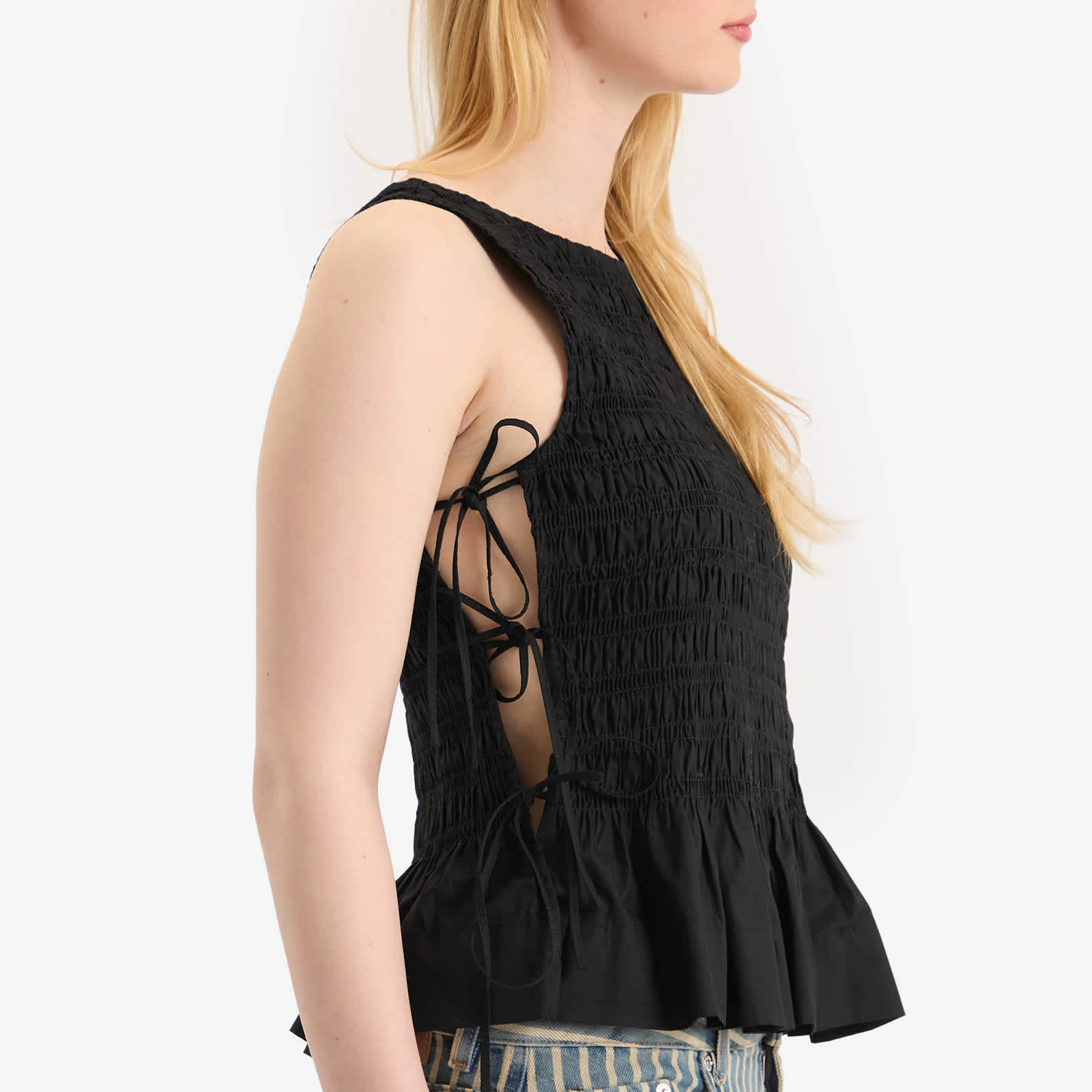 GANNI Cotton Poplin Smock Tie String Top