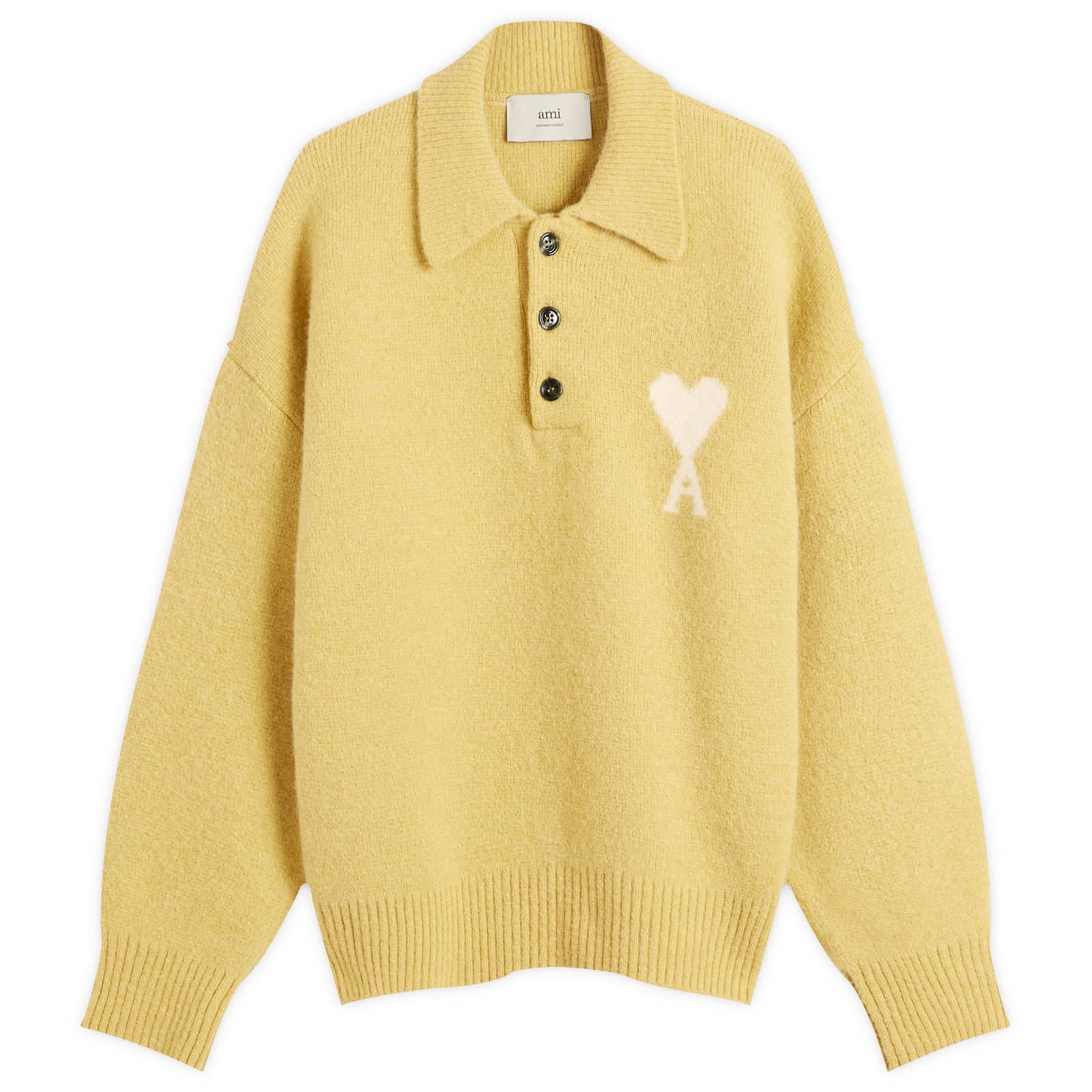 AMI Paris Alpaca Knit Polo - Anis/Ecru