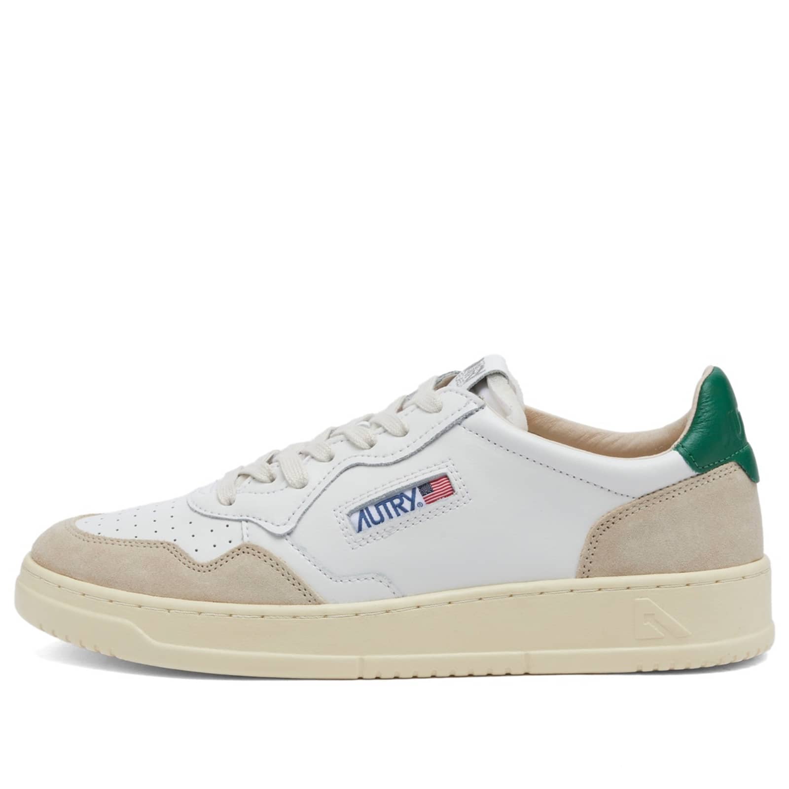 Autry 01 Low Leather and Suede Sneaker - White & Green