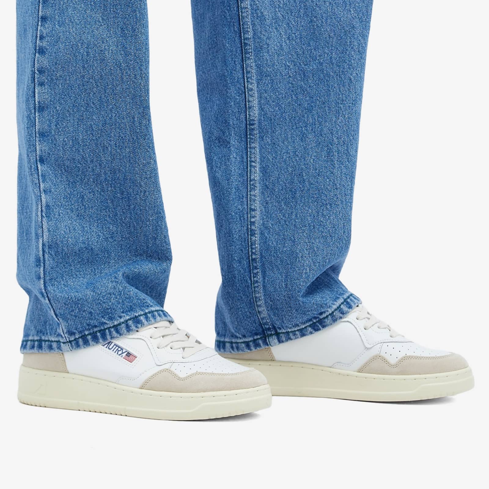 Autry 01 Low Leather and Suede Sneaker - White & Green