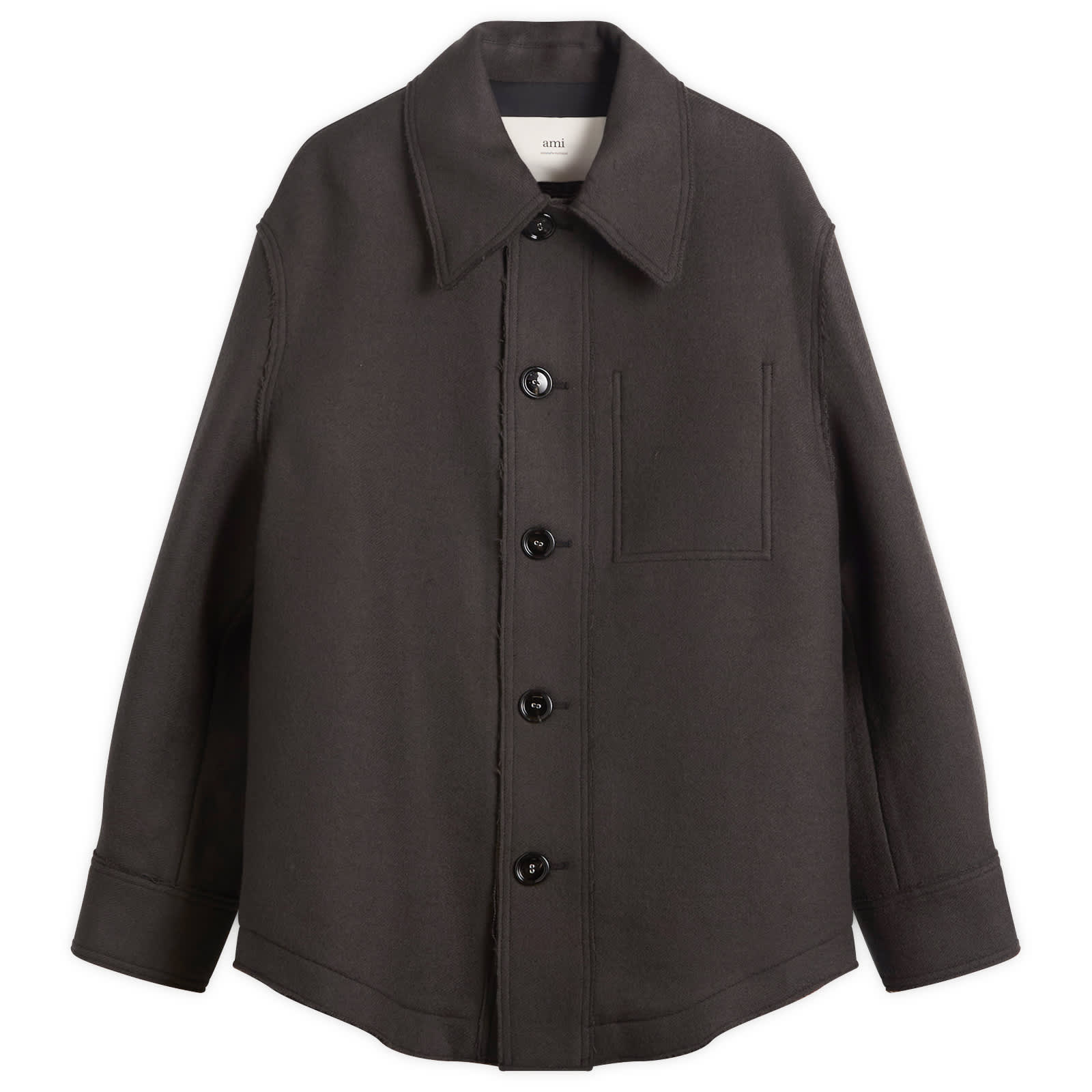 AMI Paris Boiled Wool Gabardine Button-Down Jacket - Anthracite
