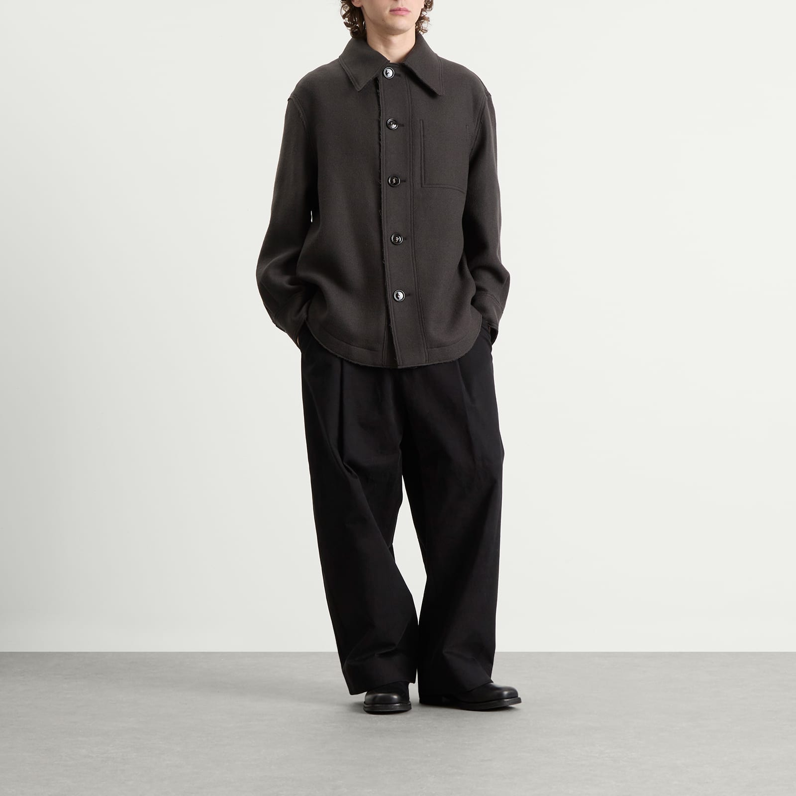 AMI Paris Boiled Wool Gabardine Button-Down Jacket - Anthracite