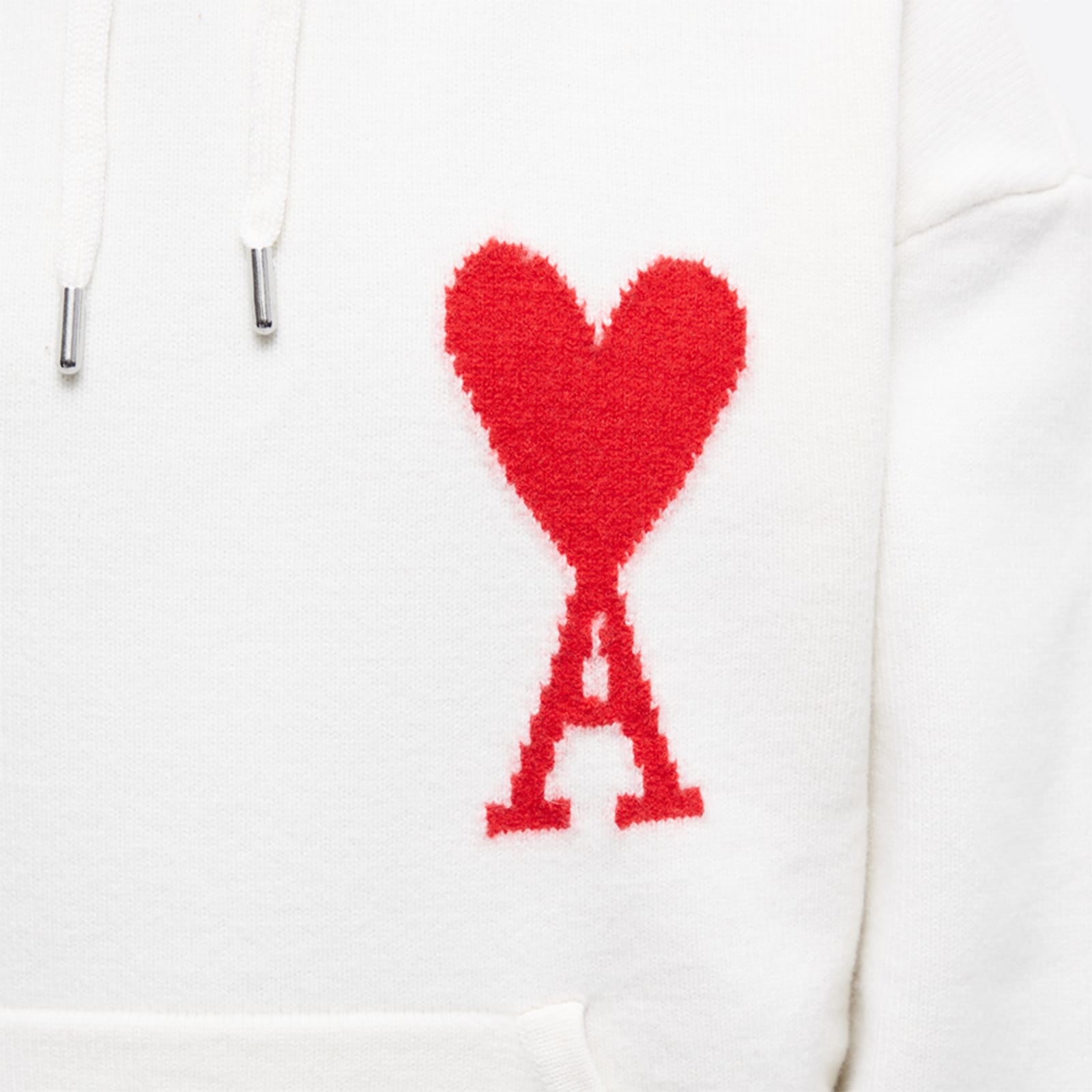 AMI Large A Heart Knit Hoodie - Off White & Red