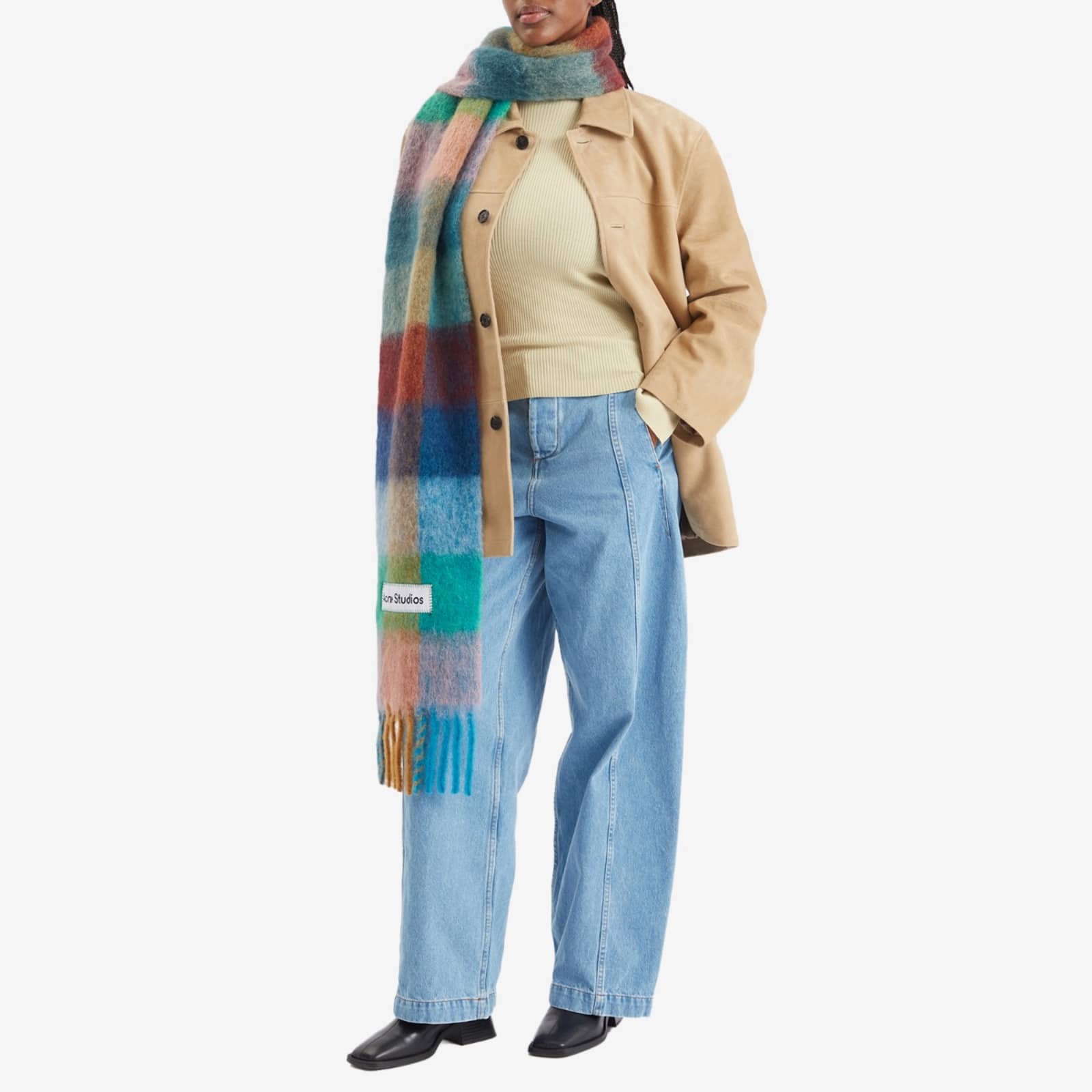 Acne Studios Vally Check Scarf - Turquoise, Camel & Blue