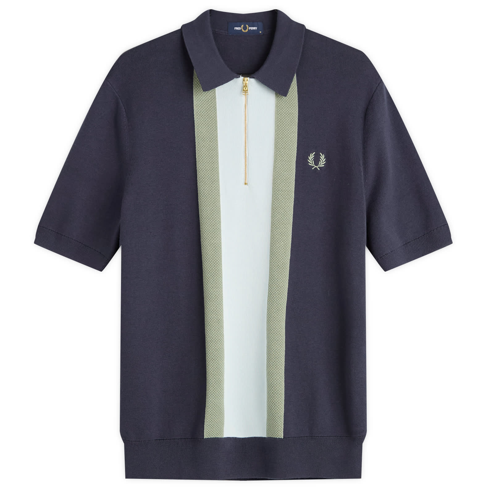 Fred Perry Textured Stripe Knitted Zip Polo Shirt - Dark Airforce