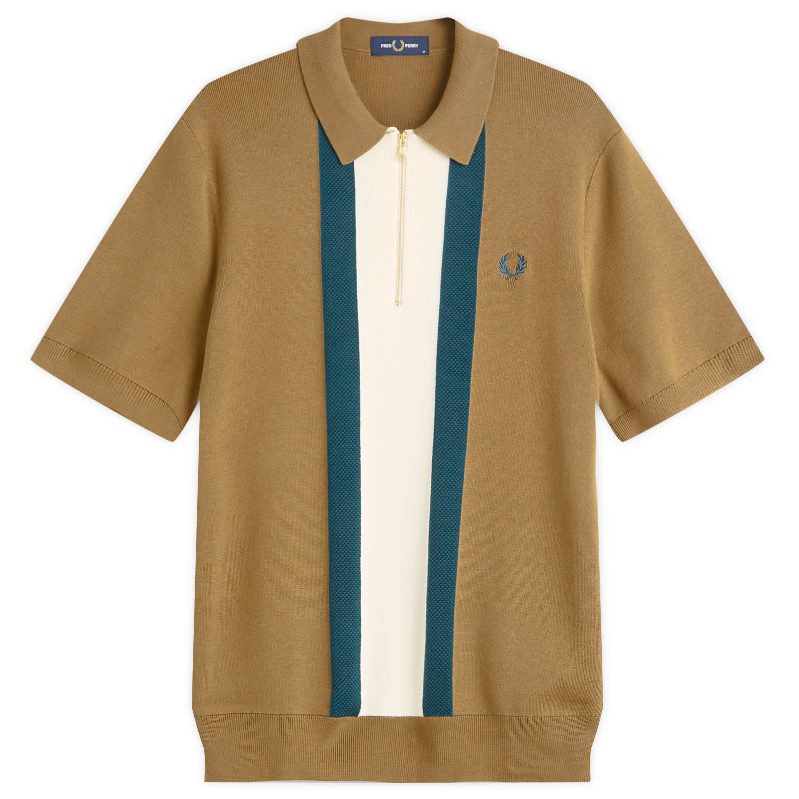 Fred Perry Textured Stripe Knitted Zip Polo Shirt - Shaded Stone