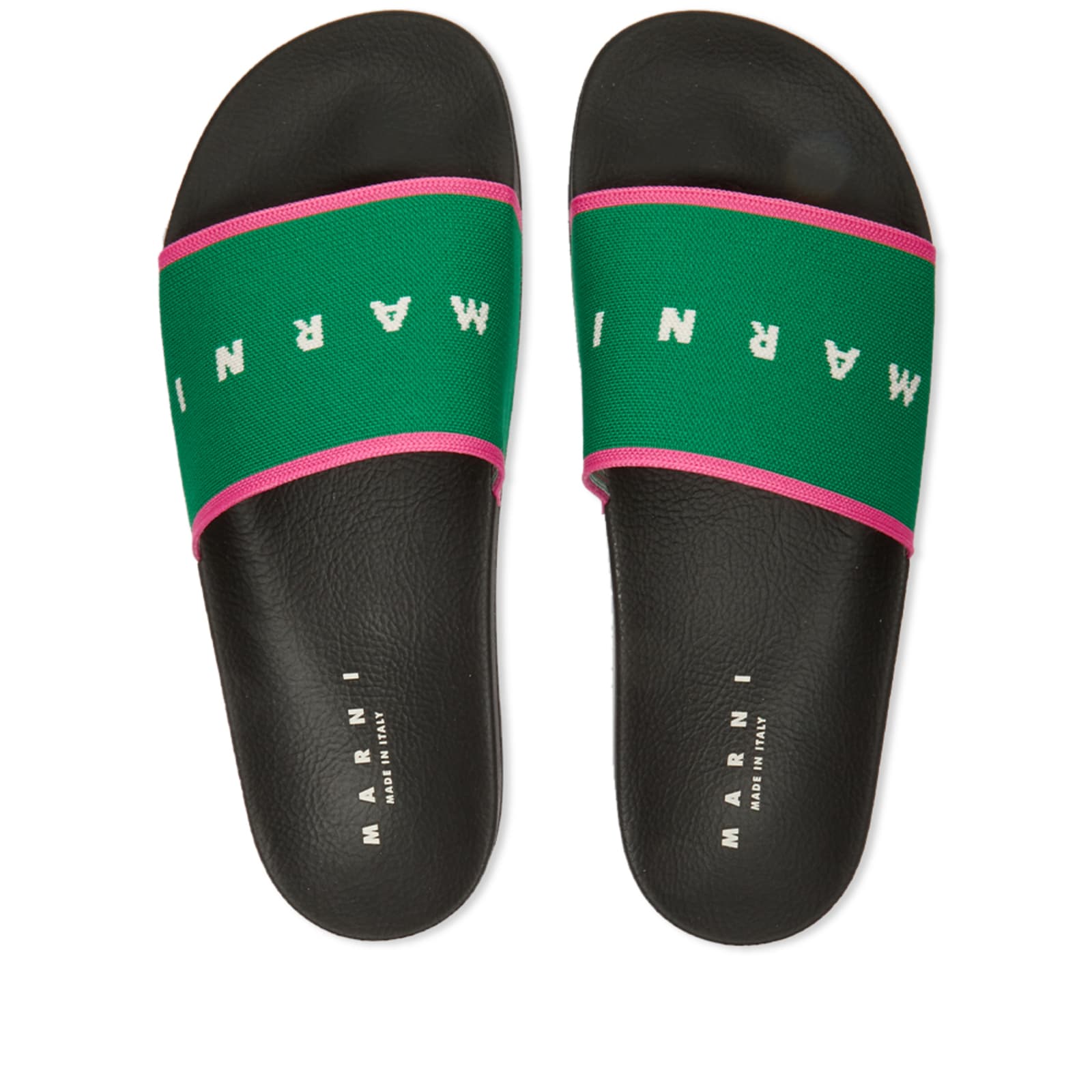 Marni Logo Slide Green, Fuchsia & White END.