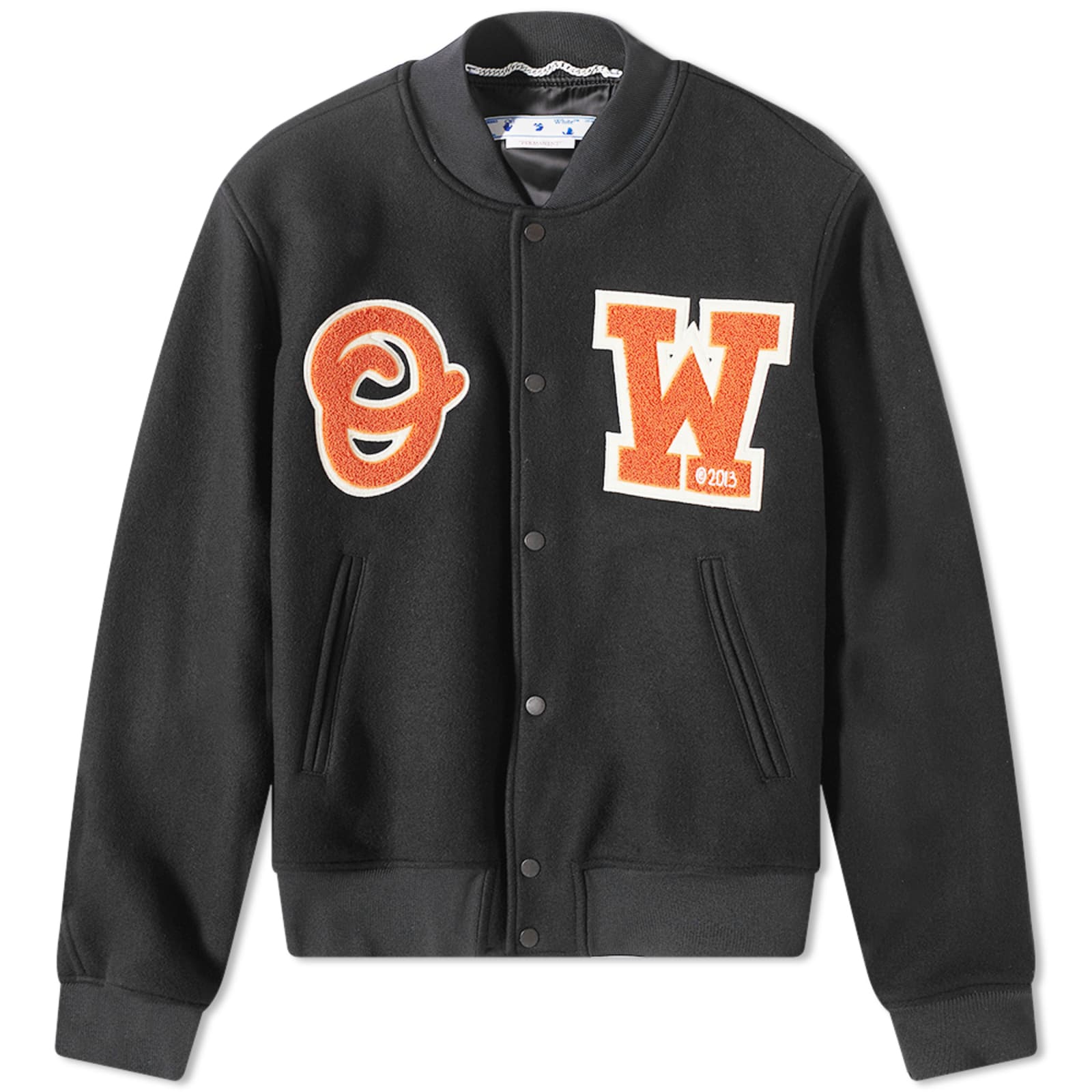 OffWhite OW Patch Varsity Jacket Black & Orange END.