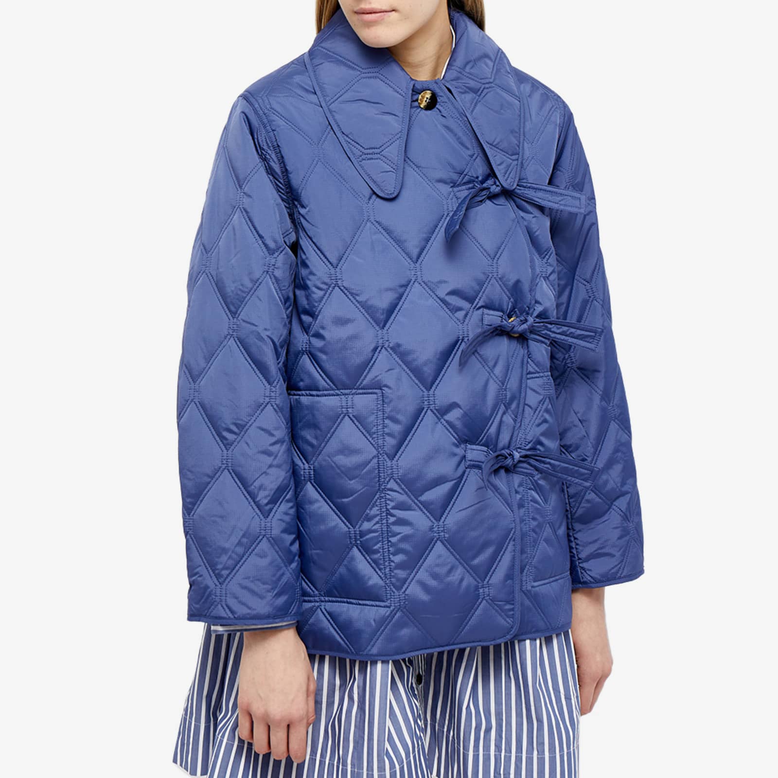 GANNI Ripstop Quilt Asymmetric Jacket Gray Blue END.