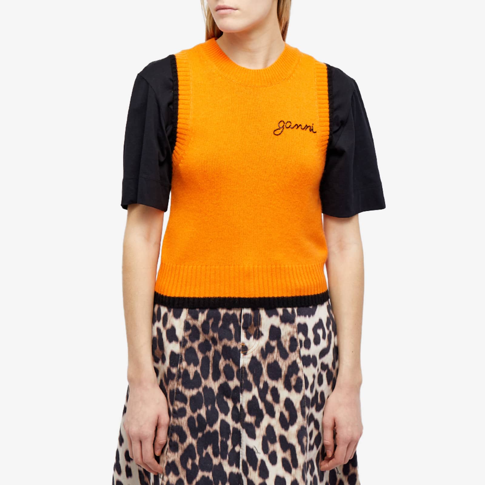 GANNI Logo Knitted Vest - Orangeade