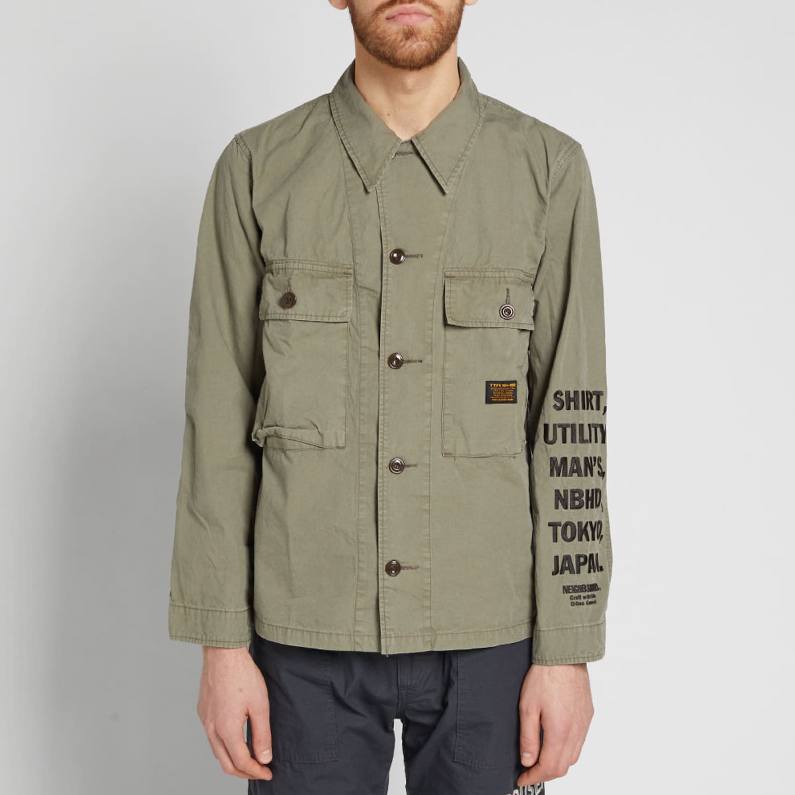 Neighborhood Military Utility Shirt Jacket Olive Drab END.