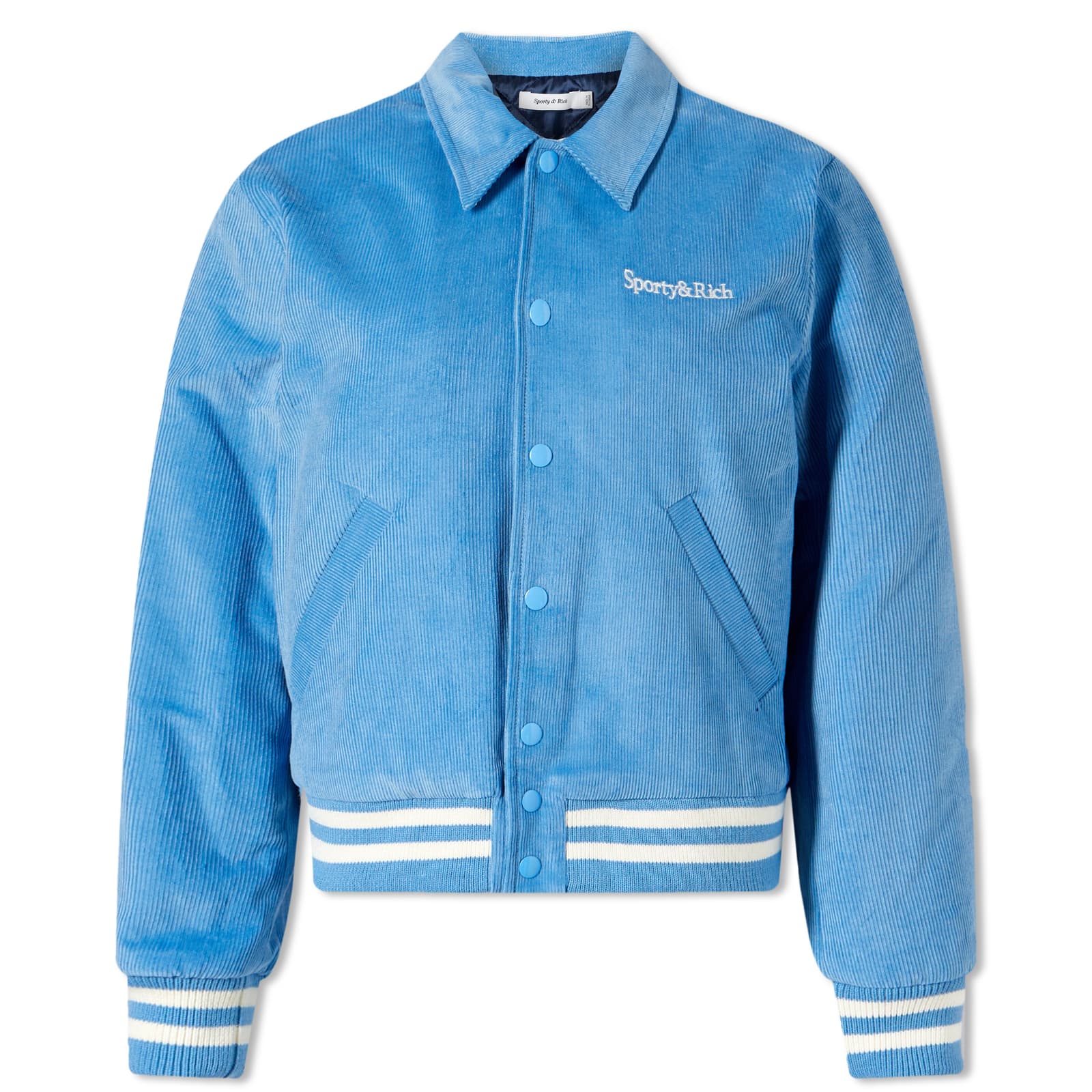 Sporty & Rich Corduroy Varsity Jacket Baby Blue & White END.